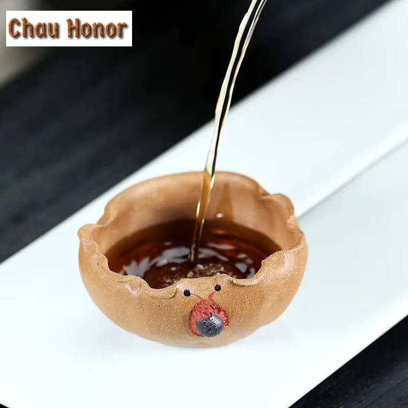 130ml Yixing Raw Ore Slope Mud Zisha Lotus Leaf Master Cup All Handmade Kung Fu Teaset Small Cup Household Drinkware Accessories