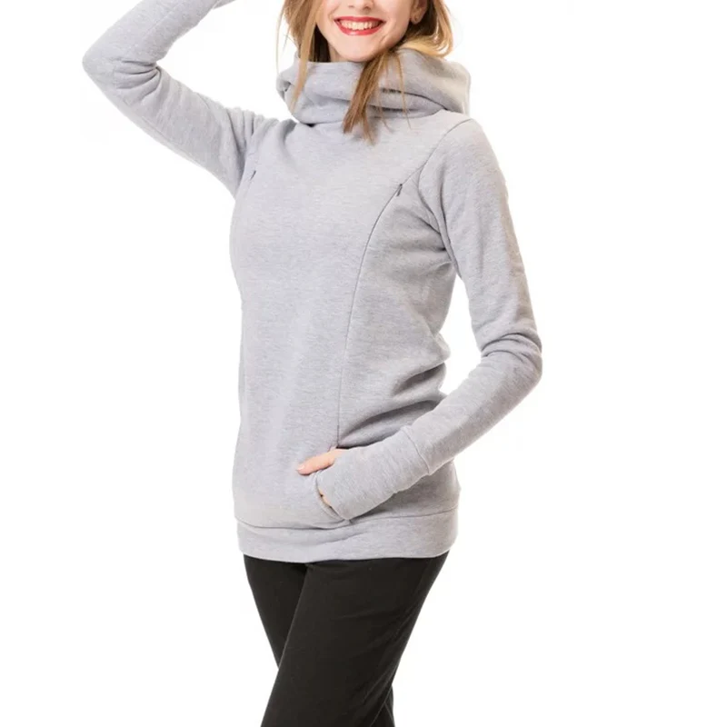 Maternity Sweatshirt Women Nursing Maternity Long Sleeves Hooded Breastfeeding Hoodies Autumn And Winter Pregnant Hooded Sweater