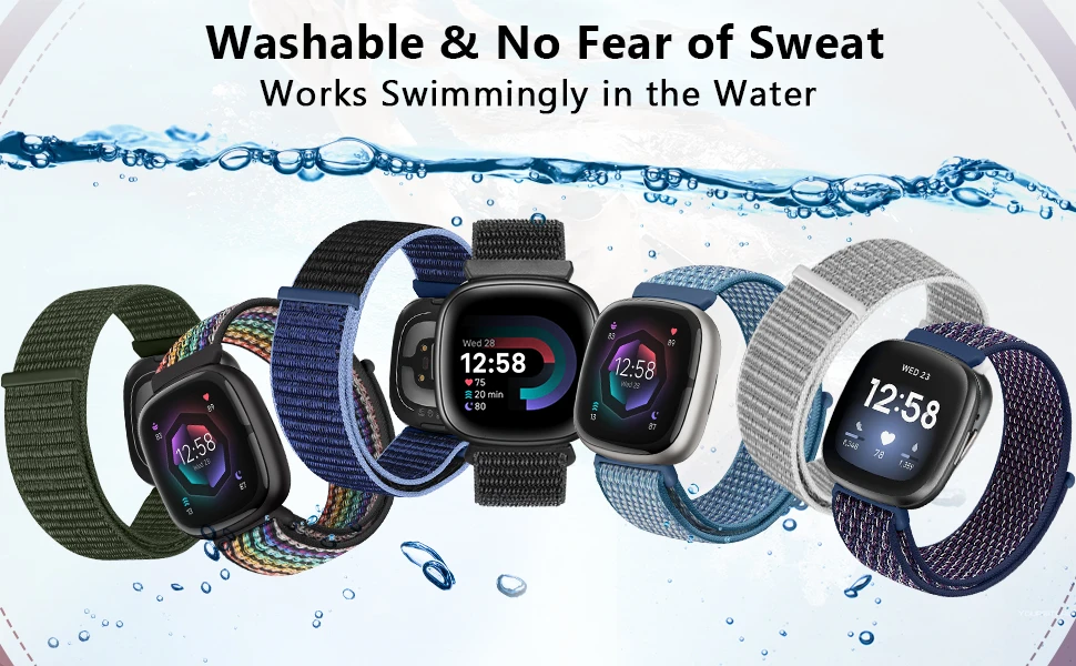Armband für Fitbit Versa 3 4-Band-Zubehör, Nylon-Schlaufen-Ersatz, atmungsaktiver Sportgürtel, Correa-Armband, Fitbit Sense 2-Band – Detail 4