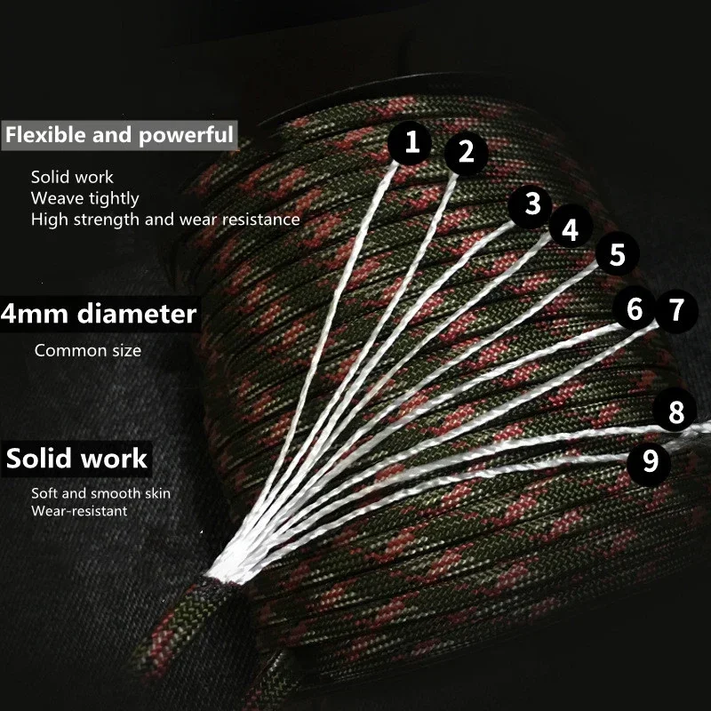 Axle Rope 30/50/100M Standard 9-Core Paracord Rope 4mm Outdoor Parachute Cord Survival Umbrella Tent Lanyard Strap Clothesline nylon cord nylon rope