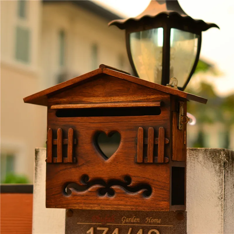 

Thailand Solid Wooden Mailbox Woodcarving Letter Box Villa Company Suggestion Box Storage Box Gardening Creative Mailbox Home