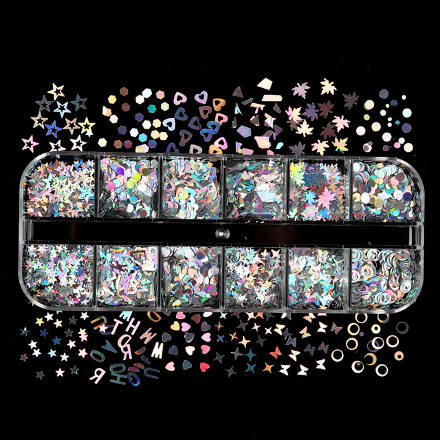 Valentines Empty Love Heart Nail Sequins Holographic Glitter Flakes Decor For DIY Accessories Designer Nail Supplies Tools