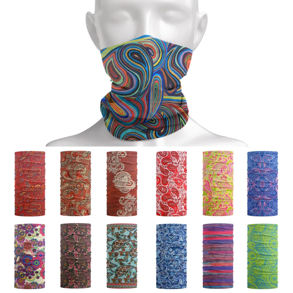 Colorful Paisley Neck Gaiter Tube Scarf for Women Men Windproof Riding Hiking Face Bandana Headband Seamless Face Mask Headscarf ethnic paisley pattern cycling scarf seamless polyster face neck gaiter women running headband hiking riding bandana for men