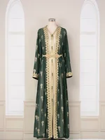 Islamic Ramadan Muslim Luxury Fashion Robe Middle Eastern Arab Dress Robe Embroidered Cardigan Vest Two Piece Dress Set 4