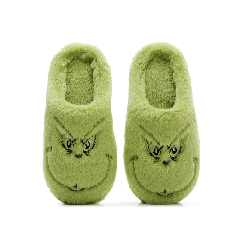 Christmas bestsellers Green furry monster slippers autumn and winter home slippers men's and women's soft-soled furry shoes Gift 3