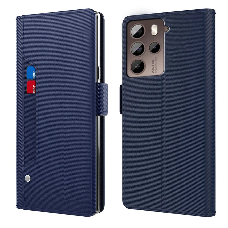 For HTC U23 Pro Phone Case Cover Fashion Leather Mirror Multi Card Slot Magnetic Button Soft TPU Holder