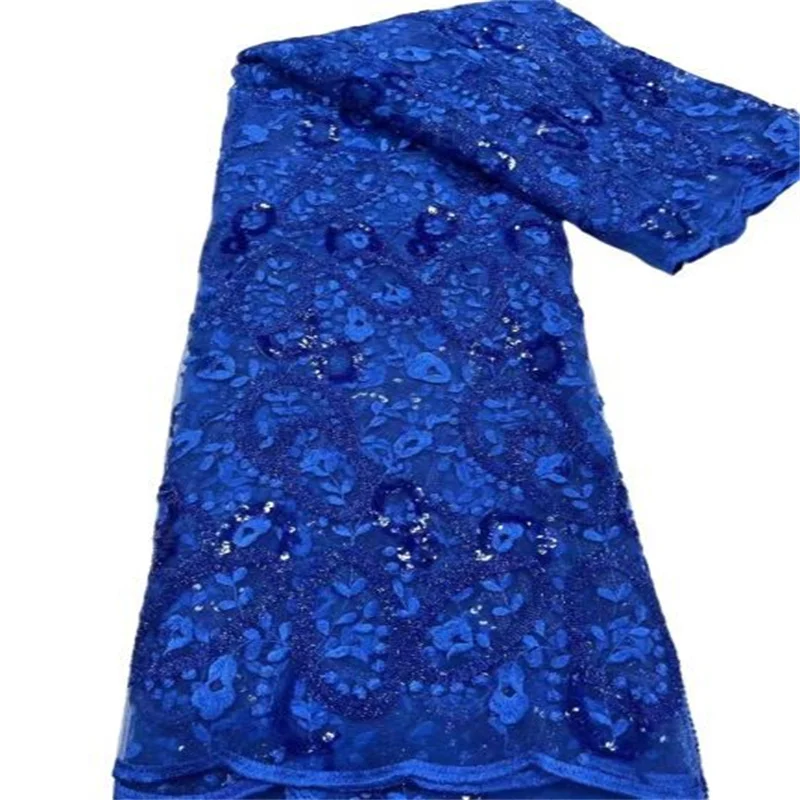 

Luxury Sequence Lace Fabric 5 Yards High Quality Sequin Embroidery African Lace Nigerian Wedding Royal Blue Sewing Material