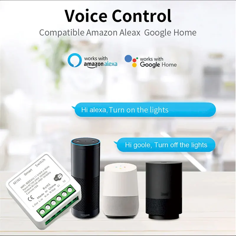 16A Mini Wifi DIY Light Switches Module 2-way Control Work Tuya Smart Life Alexa Alice Google Home