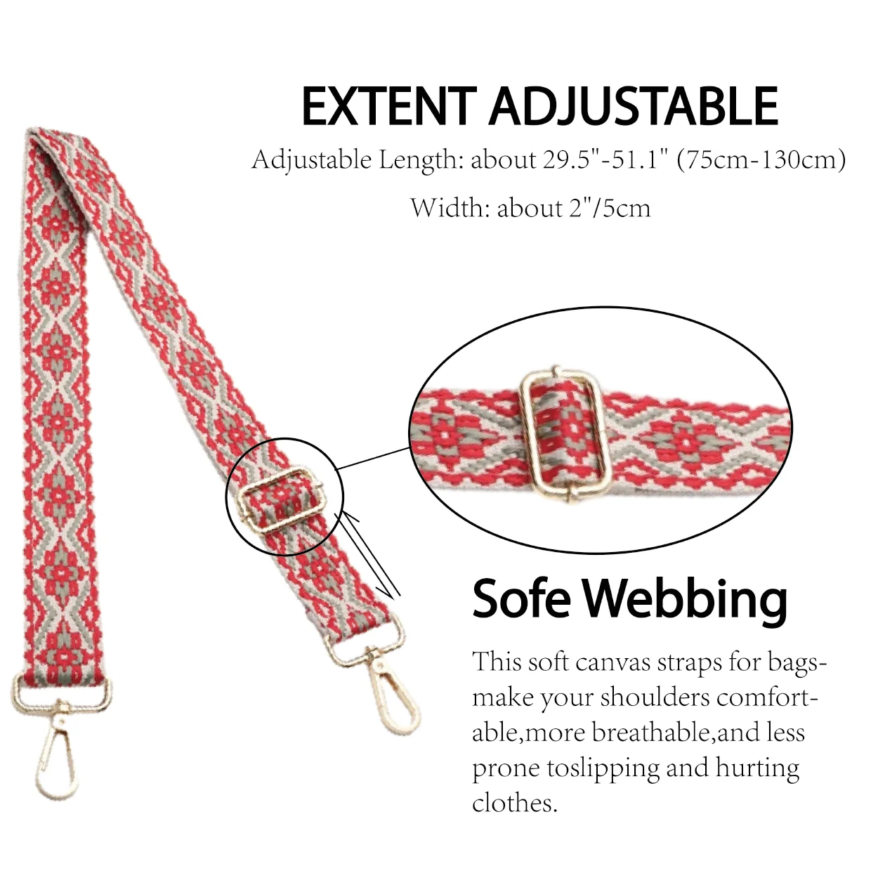 5CM New retro bag shoulder strap ethnic style design fashionable versatile lengthened and widened canvas long shoulder strap
