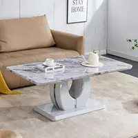 Modern Coffee Table Faux Marble Desktop Rectangular Center Table Tea Table Accent Furniture for Living Room Simple Assembly 47.2 1