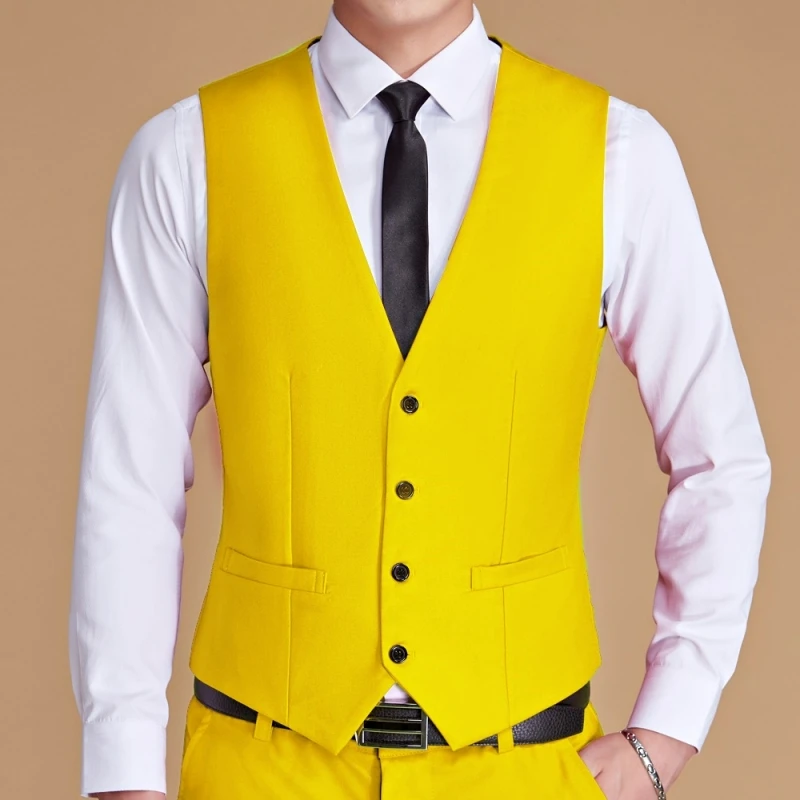 Men Vest White V Neck Solid Single Button Slim Business Formal Waistcoat Tweed Sleeveless Men Suit Vest 3
