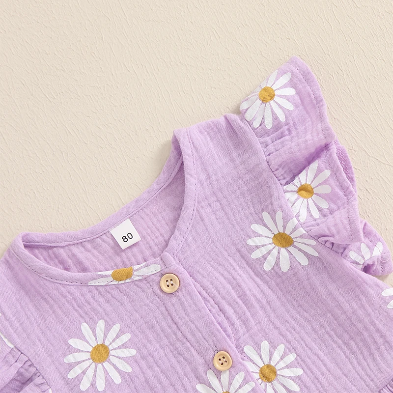 Floral Print Summer Outfit Set for Baby Girls - Cute Top  Elastic Shorts