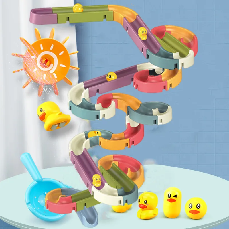 

Baby Bath Toys DIY Marble Race Run Assembling Track Bathroom Bathtub Kids Play Water Spray Toy Set Stacking Cups For Children