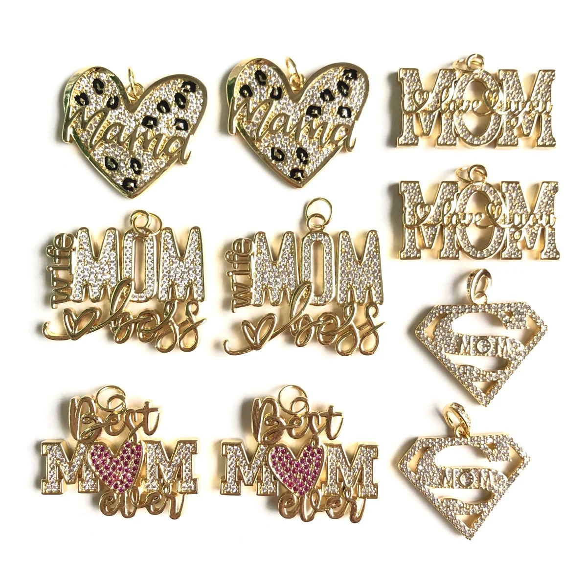 10pcs Mix Charms Bundles Wifey Boss Mom Best Mom Ever Super Mom I Love You Mom Heart Mama Pendants for Women Bracelets Necklaces
