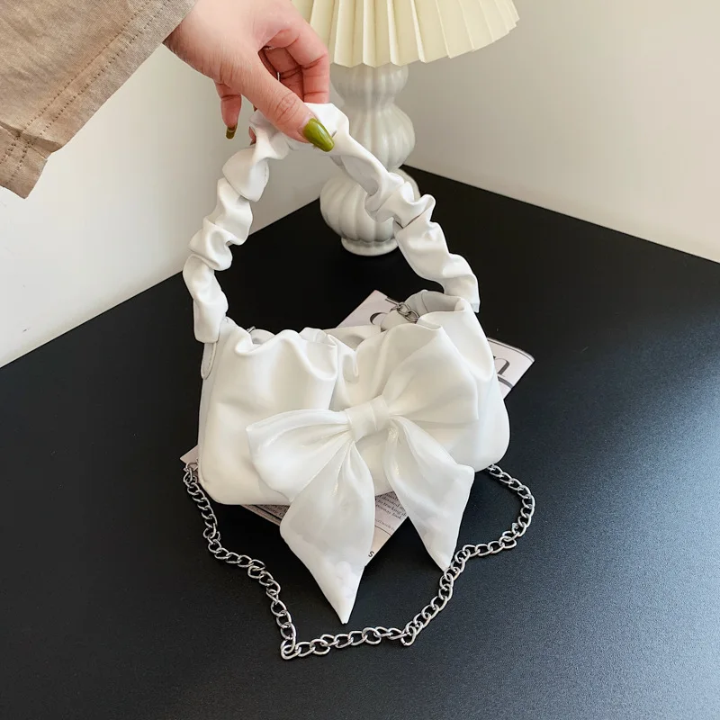 Chic Retro Bow-Accent Tote Bag - Women's Stylish Chain Crossbody & Shoulder Bag