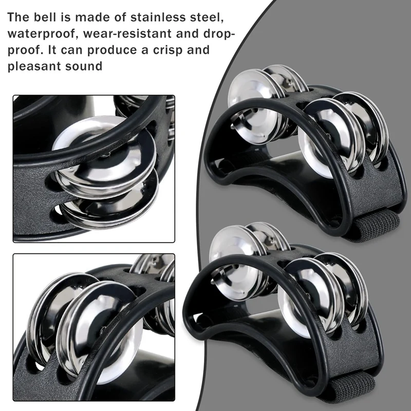 NALFI-2PCS Foot Tambourine Percussion, Musical Instrument Percussion Pedal With Steel Jingle Bells