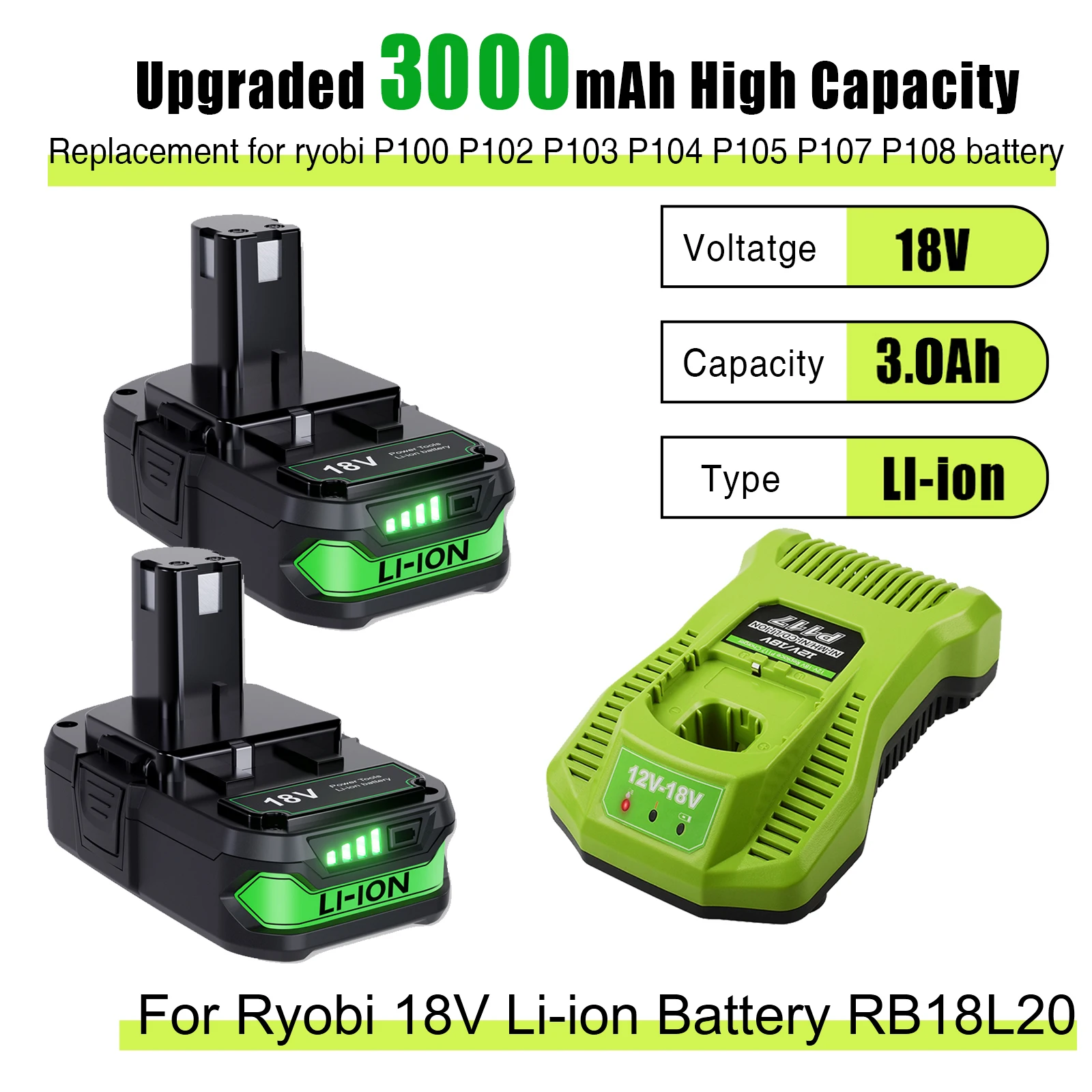 Bonacell 18V batterie for Ryobi 18 V p107 p108 P104 P105 P102 P103  replacement battery for Ryobi cordless drill 3000mAh - AliExpress