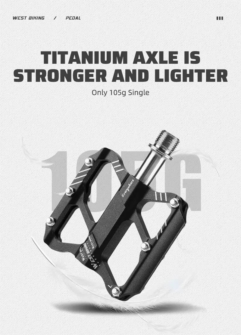 WEST BIKING Lightweight Bicycle Pedals Road Bike Flat Pedals 3 Bearings Titanium/CR-MO Shaft Ultralight Non-Slip Racing Pedals
