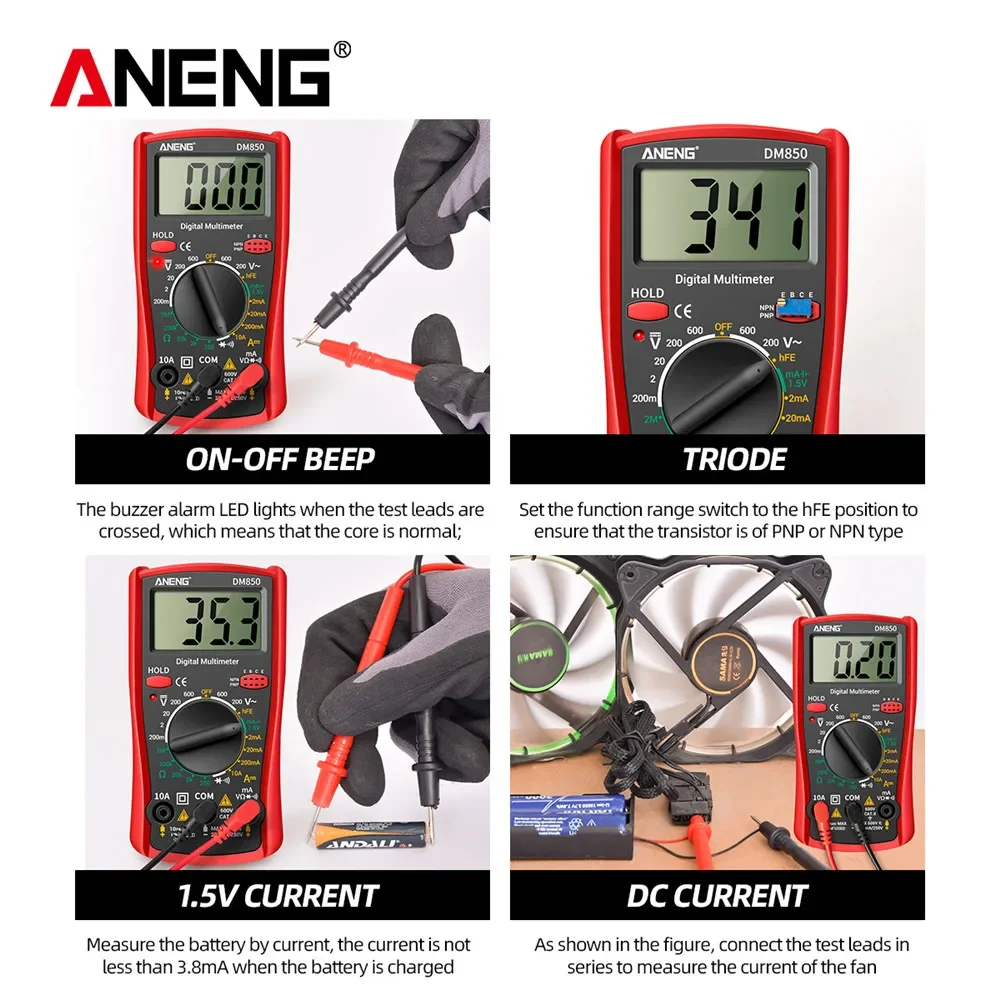 ANENG DM850 Digital Multimeter 1999 Counts Professional Automatic AC/DC Votage tester Current Ohm Ammeter Detector Tool digital multimeter,multimeter tester,analog multimeter