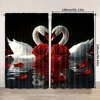 2pcs, spring summer Curtains Romantic Swan Couple and Red Roses Sheer Curtains Durable Polyester Versatile All Use for Bedroom, 3