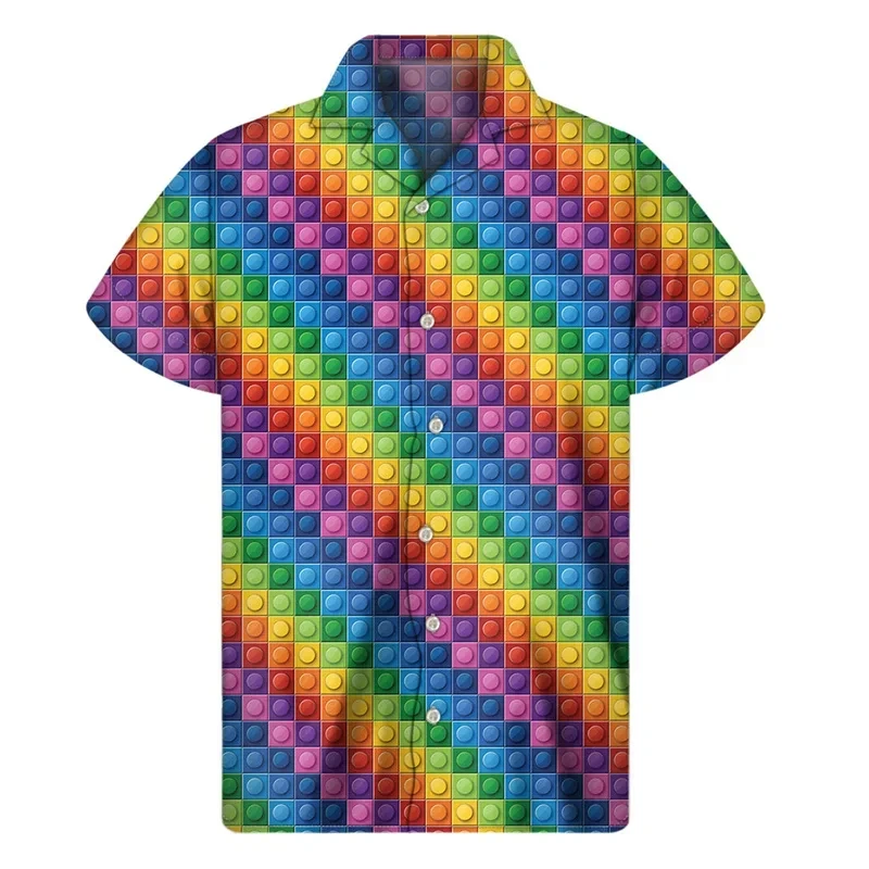 thumbnail image 1 of Camisa hawaiana informal de playa para hombre, camisa informal de calle para exteriores, uso diario, de otoño, de manga corta, abotonada, camisetas con rompecabezas en 3D, 1 of 5