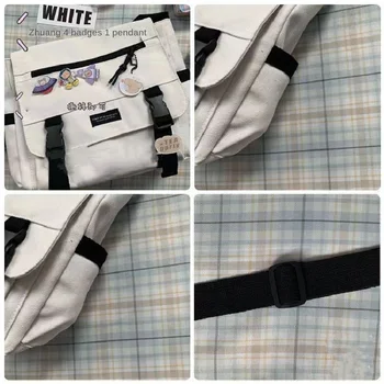 حقائب هاراجوكو متعددة الاستعمالات من القماش للنساء ، حقائب بلون واحد غير رسمية ، حقيبة كتف للفتيات في سن المراهقة ، حقائب ساعي البريد 6