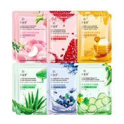 12 - Pack Fresh Fruit Moisturizing Facial Mask Sheets - Blueberry, Aloe, Cucumber & Peach Essence - 12 pieces (Each 2pcs)