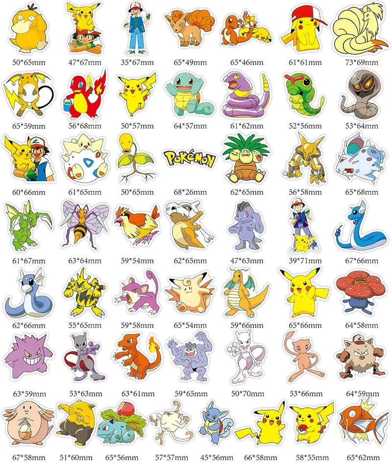 100 Pcs Cartoon Pokemon Stickers Anti-paper Water Cute Paster ...