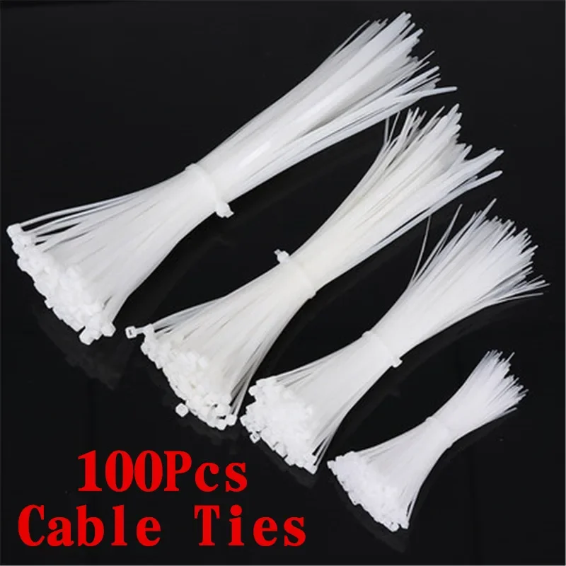 цена Self-locking Plastic Nylon Tie 100 PCS Black and White Cable Tie Fastening Ring Cable Tie Zip Wraps Strap  Nylon Cable Tie 3*200