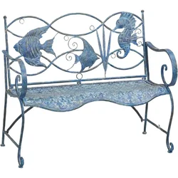 Evergreen Weatherproof Fish Coastal Outdoor Bench Holds Up to 440 lbs  Furniture for Lawn Garden Patio Porch Park Steel  Blue