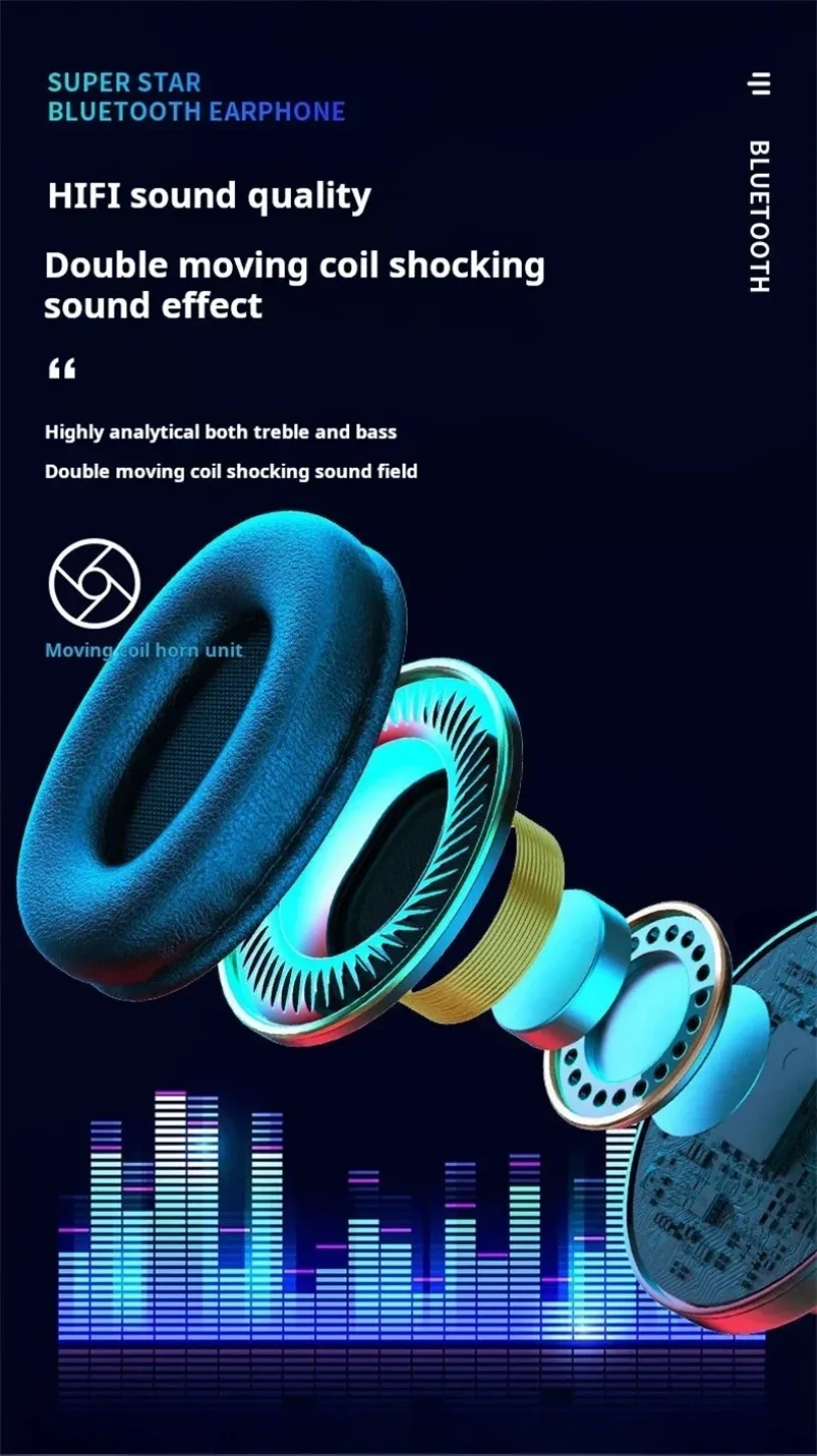 Surround Sound Stereo Wireless Earphone Head-Mounted Gaming Headphones Blutooth with Micro Phone Colourful PC Laptop Headset