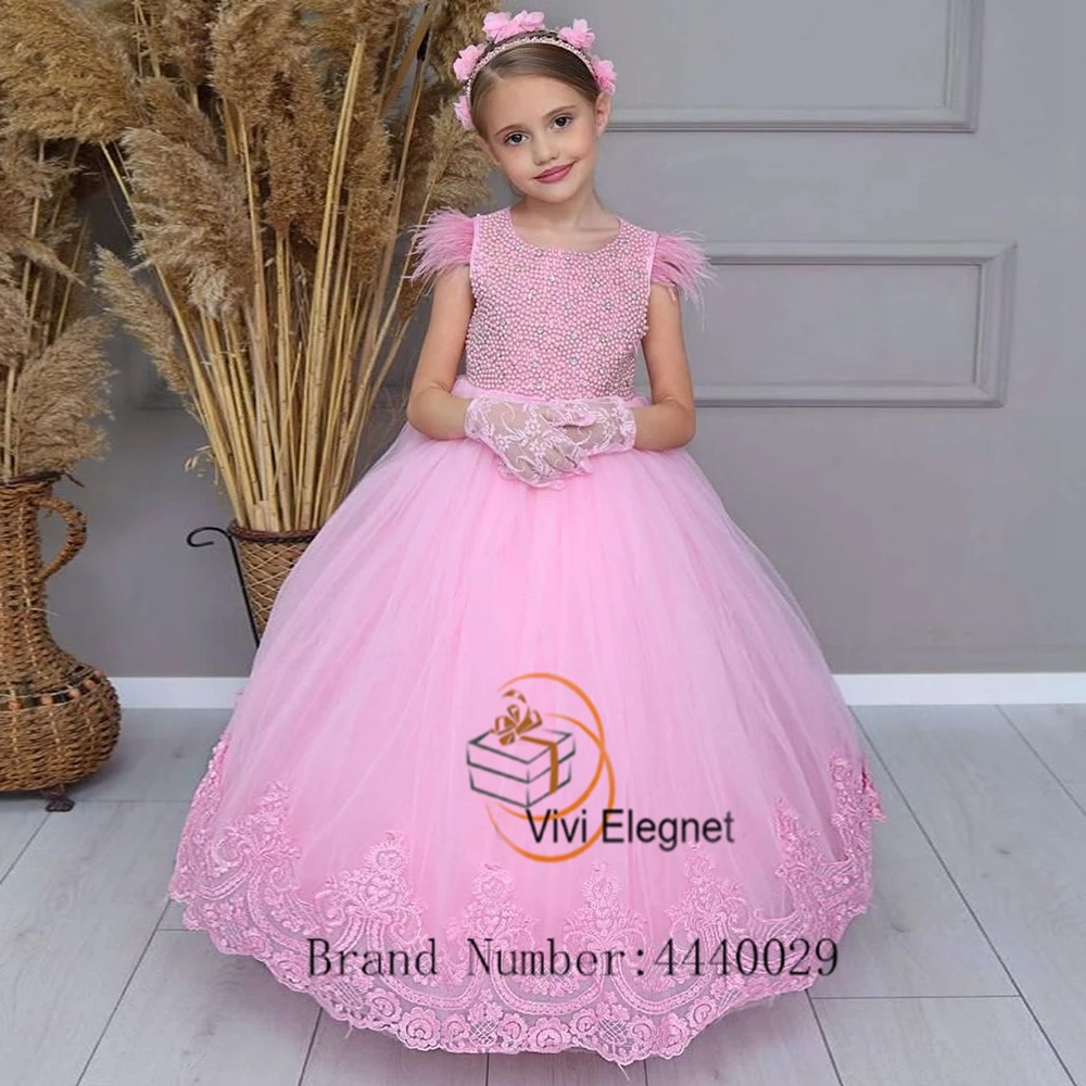 

Sparkle Pink Sleeveless Flower Girl Dresses with Beading 2023 Summer New A Line Wedding Party Gowns Lace فساتين للحفلات الراقصة
