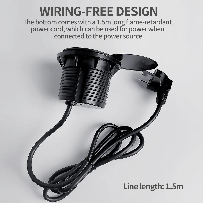 Desktop socket multi-function with 5-pin USB Type-C socket with recessed desktop plug round