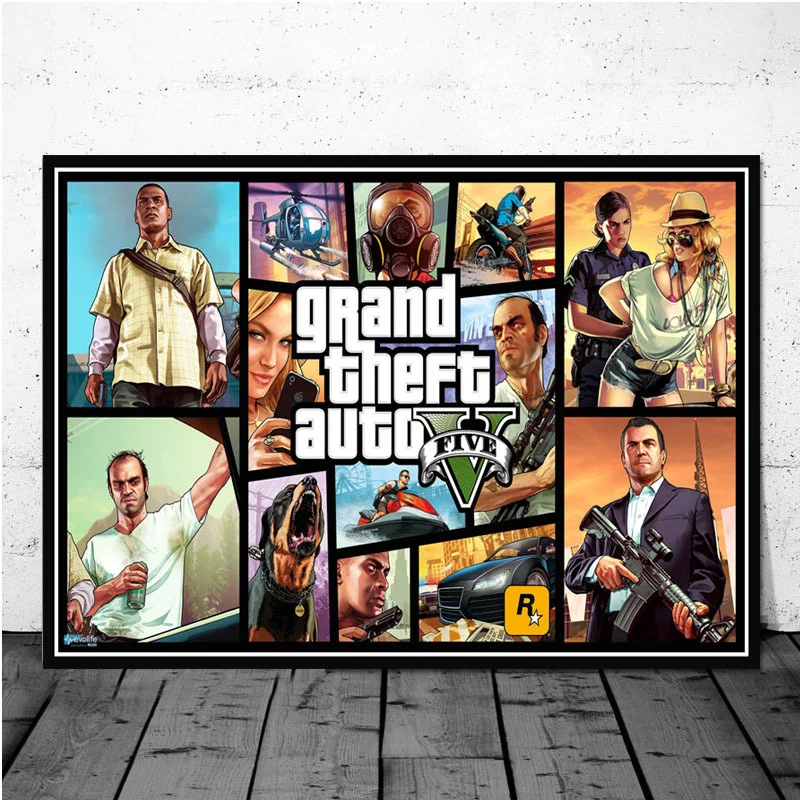 Jogo GTA 5 Grand Theft Auto HD Impressão Arte Branca Papel Revestido Cartaz  Decoração para casa Para Sala De Estar Quarto Decoração Da Parede -  AliExpress