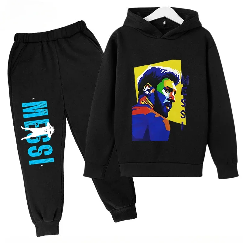 thumbnail image 1 of Conjunto de sudadera con capucha para niños de primavera, conjunto deportivo de 2 piezas, sudadera y pantalones, ropa para niños y niñas con estampado de Messi, ropa para bebés, 1 of 5