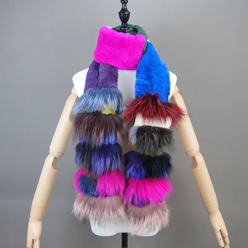 New Natural Soft Knitted Rex Rabbit Fur Scarf Women Winter Long Style Real Fur Muffler Lady Warm 100% Genuine Fox Fur Scarves - Image 3