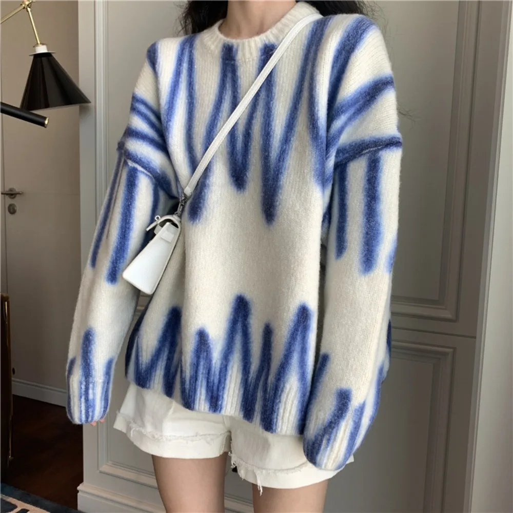 

New autumn/winter European and American fashion leopard print sweater pullover contrast sweater women