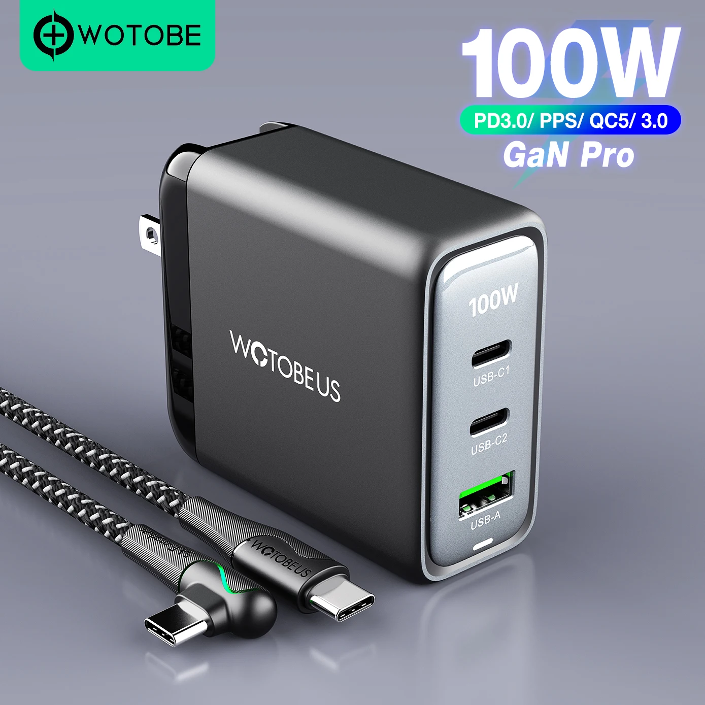 Cargador USB C, Rocoren 100W 6 puertos PD3.0 QC4.0 PPS USB C, multipuerto  con 3 USB-C+3 USB-A, cargador de pared rápido PD portátil para MacBook Air