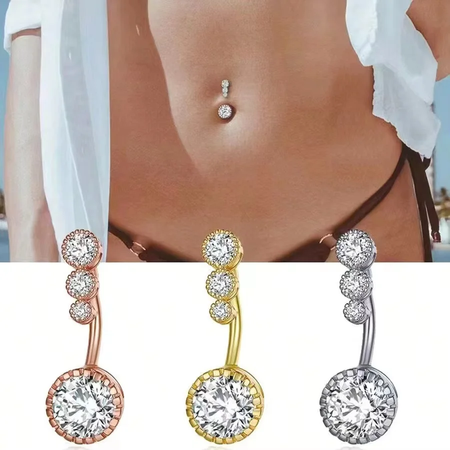 1Pc Round Cubic Zircon Chest Button Ring For Women Navel Exposed Shining Bellybutton Nail Ring Jewelry Bellybutton Perforated piercing jewelry body piercing jewelry body jewelry belly button earrings belly button piercings