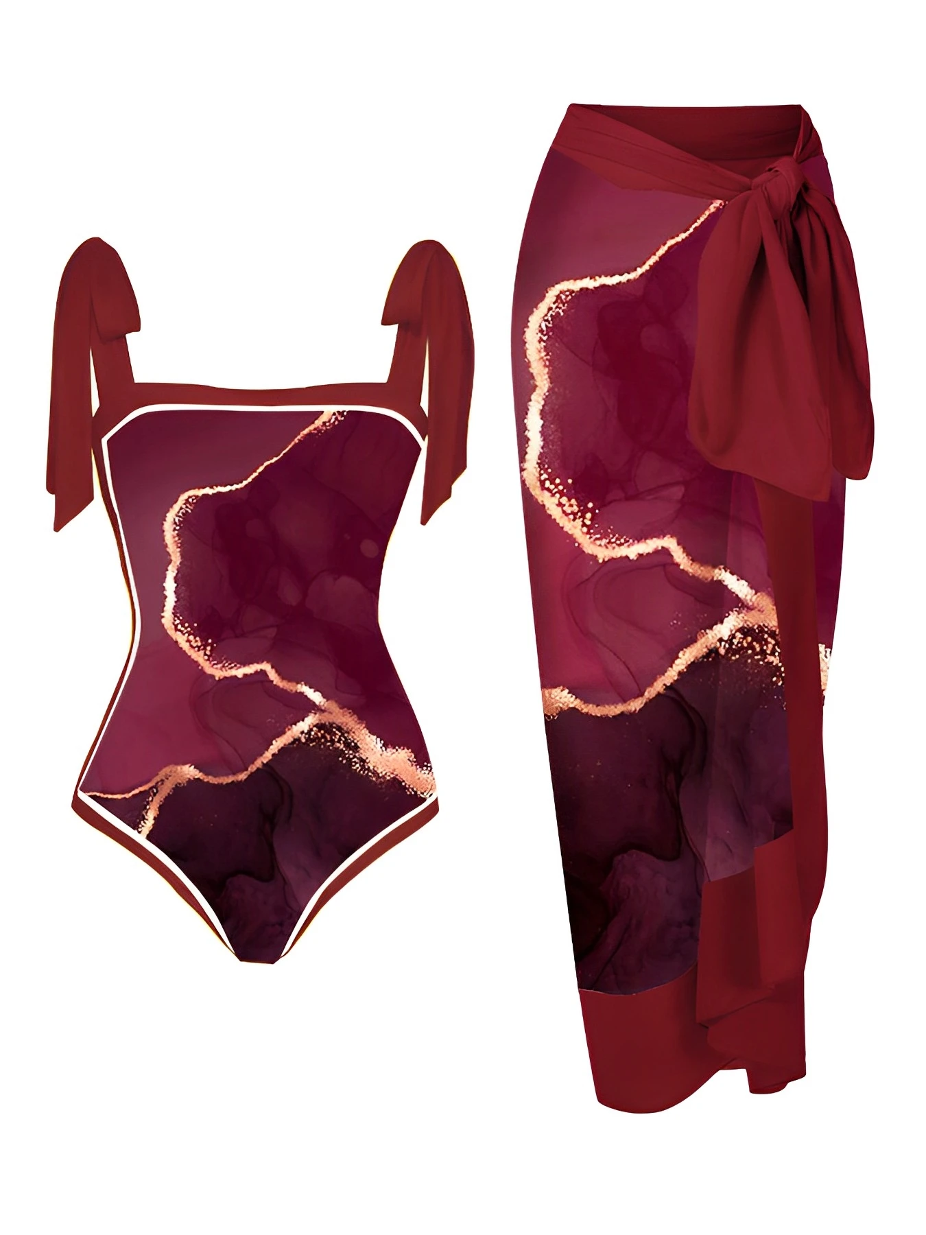 2025 Printed One Piece Swimsuit Women & Beach Skirt 2 Pieces Swimwear Female Sexy Bathers Bathing Swimming Swim Suit Beachwear 5