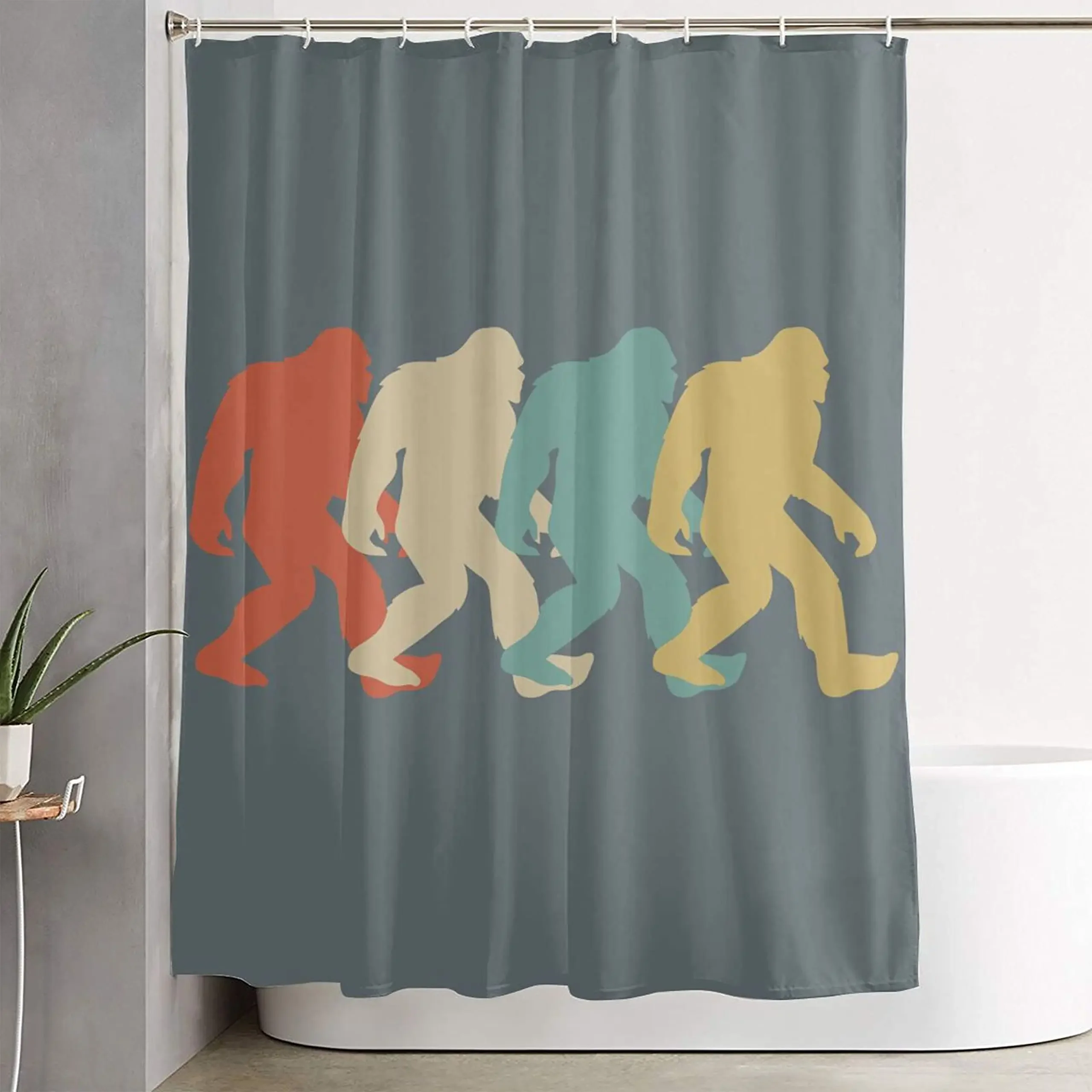 Funny Bigfoot Sasquatch Shower Curtain, Full Moon Starry Sky Bathroom Curtains Set Waterproof Polyester Bathtub Bathroom Decor 2