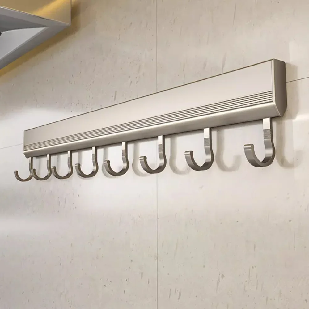 Wall Mounted Kitchen Hook Rack Heavy Duty No-Punching Wall Hangers Rail Utensils Rack Spoon Shovel Chopping Board Storage