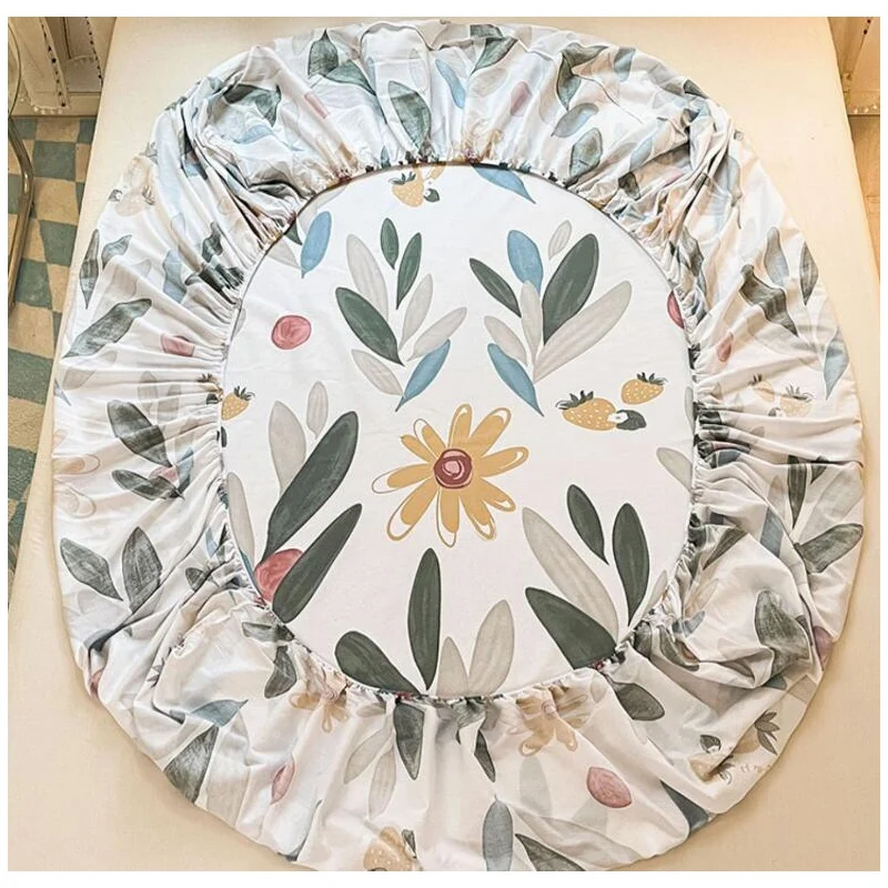 100% Cotton Bed Fitted Sheet With Elastic +2pc Pillowcases Flower Aerospace Bed Sheet Single Full Queen King Cal-King Size B82A 3