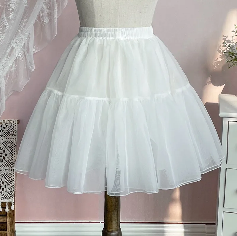 Three Layers Cute Cosplay Puffy Short Korea Japan Lolita White Petticoat Soft Yarn Cloud Support Canopy Fluffy 45CM Length