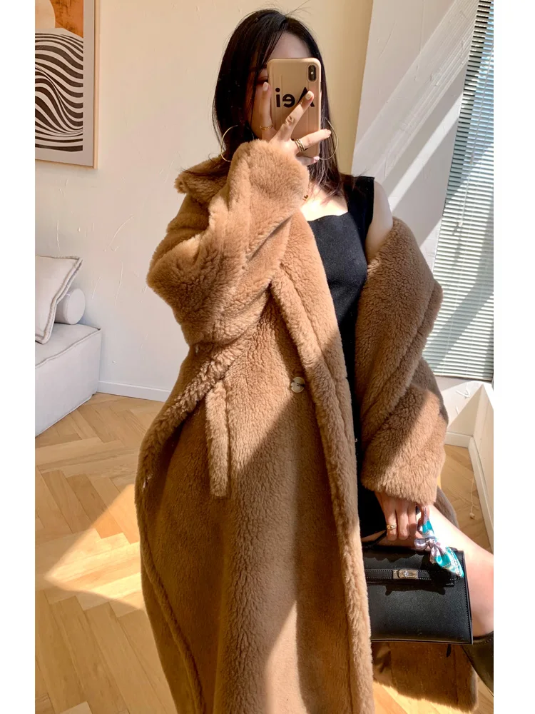 

Winter New Thick Tddy Bear Coat Women Mid-length Warm Loose Natural Teddy Alpaca Fur Coat Female Tide Oversized Female Clothing