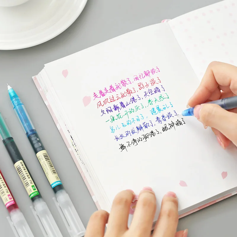 JIANWU 다채로운 스트레이트 액체 젤 펜, 예술적 글꼴, 창의적인 중성펜, 비즈니스 학교 사무용품, 세트당 7 개