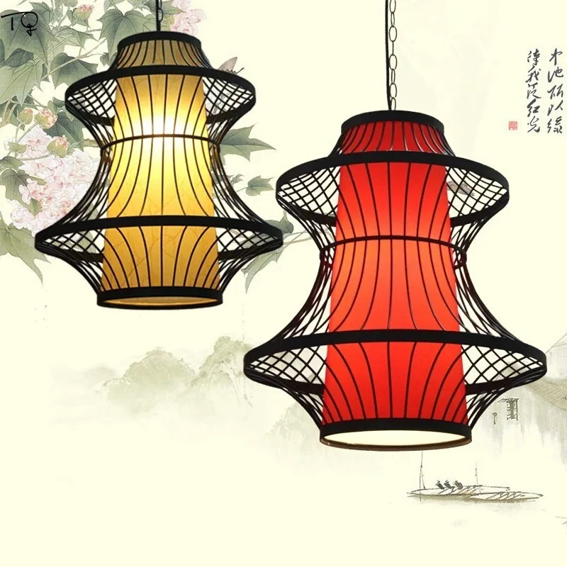 

New Chinese Birdcage Pendant Lgihts Bamboo Hand Knitted Creative Personality Restaurant Bar Living Room Study Led Hanging Lamp