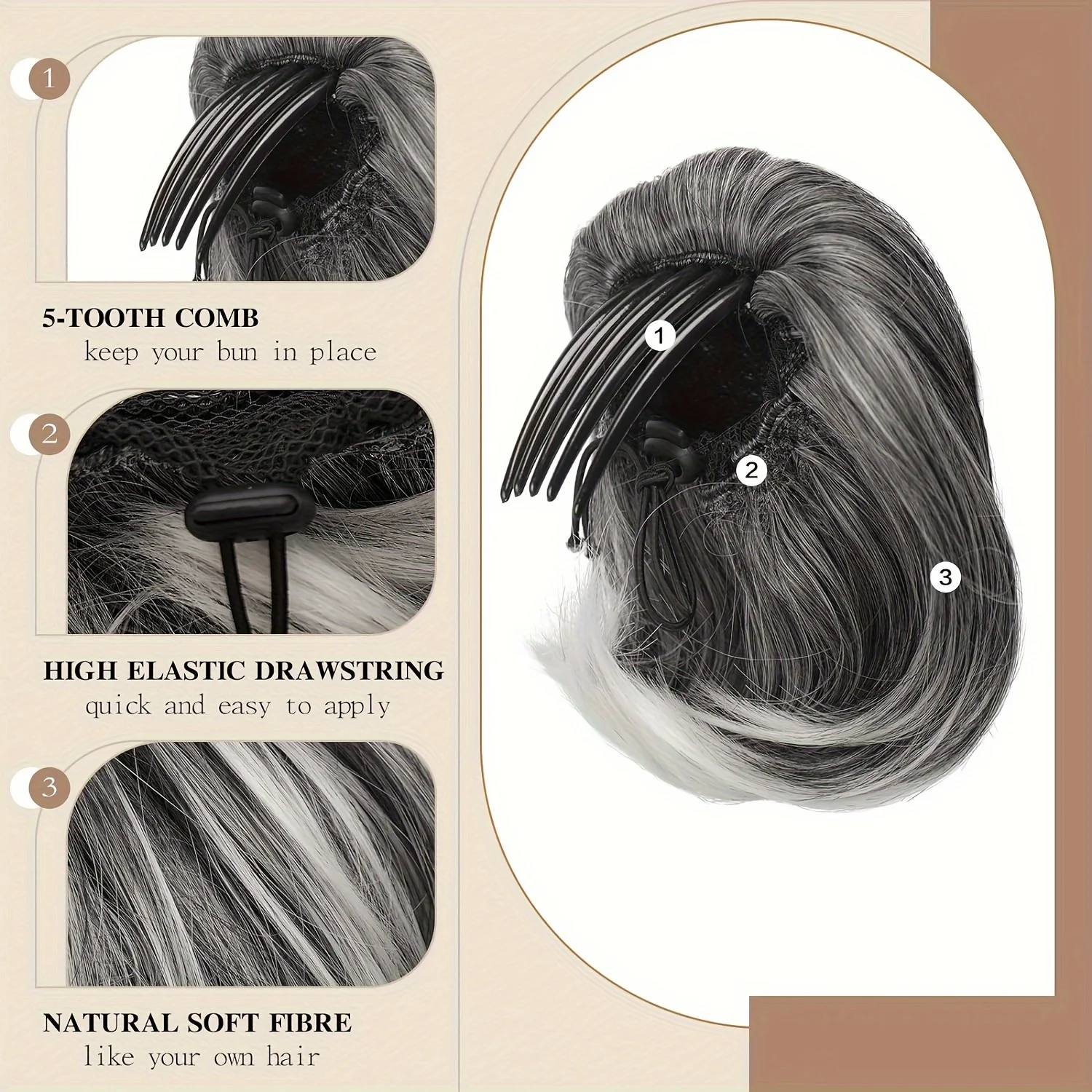 Silvery Grey Straight Hair Bun Easy-to-Wear Drawstring Clip Ponytail Updo Hairpiece Basics Style Synthetic Hair Extension clip in ponytail hair extension synthetic ponytail synthetic hair accessories clip in ponytail extensions