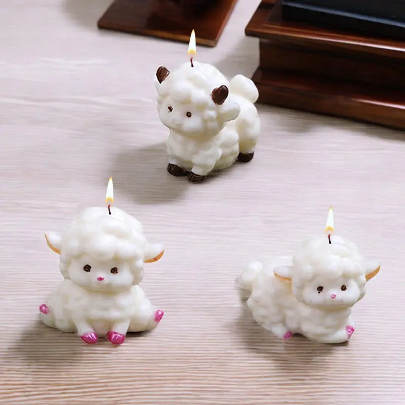 Aromatherapy candle cartoon lamb silicone mold 3D sheep gypsum ornament mold creative 1 piece
