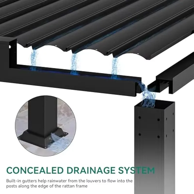 Pergola Gazebo in Alluminio Impermeabile per Esterni, Personalizzabile con Tetto a Lamelle Regolabili e Illuminazione LED Inclusa per Ambienti Esterni Domestici - immagine 4